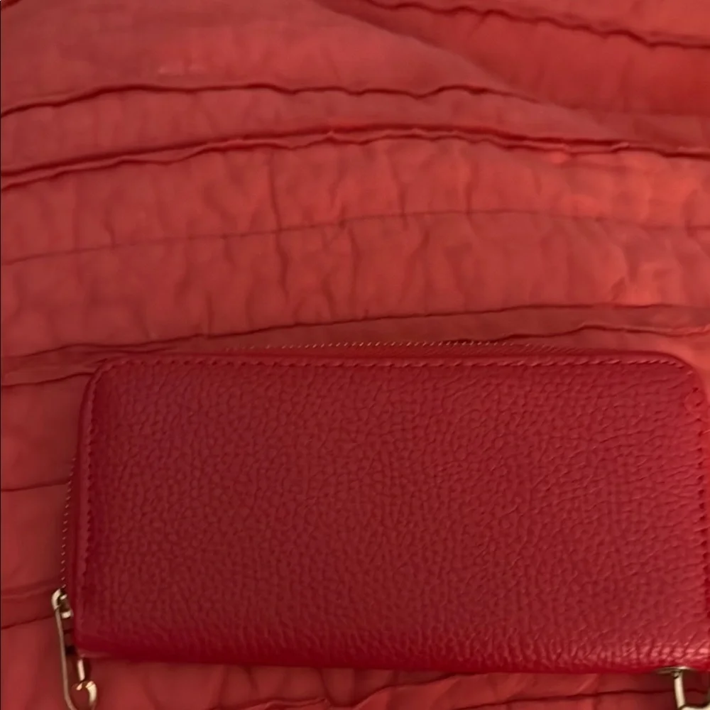 Vibrant Red Pebbled Leather Wallet with Zipper
